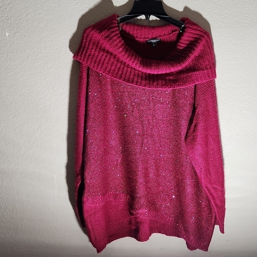 Signature Studio Sweater Womens Size 3X Pink sequins knit
